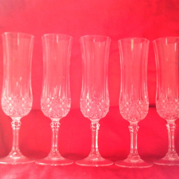 Cristal D'Arques Other - 5 Cristal D'Arques LONGCHAMP Champagne Flutes Glasses France Crystal